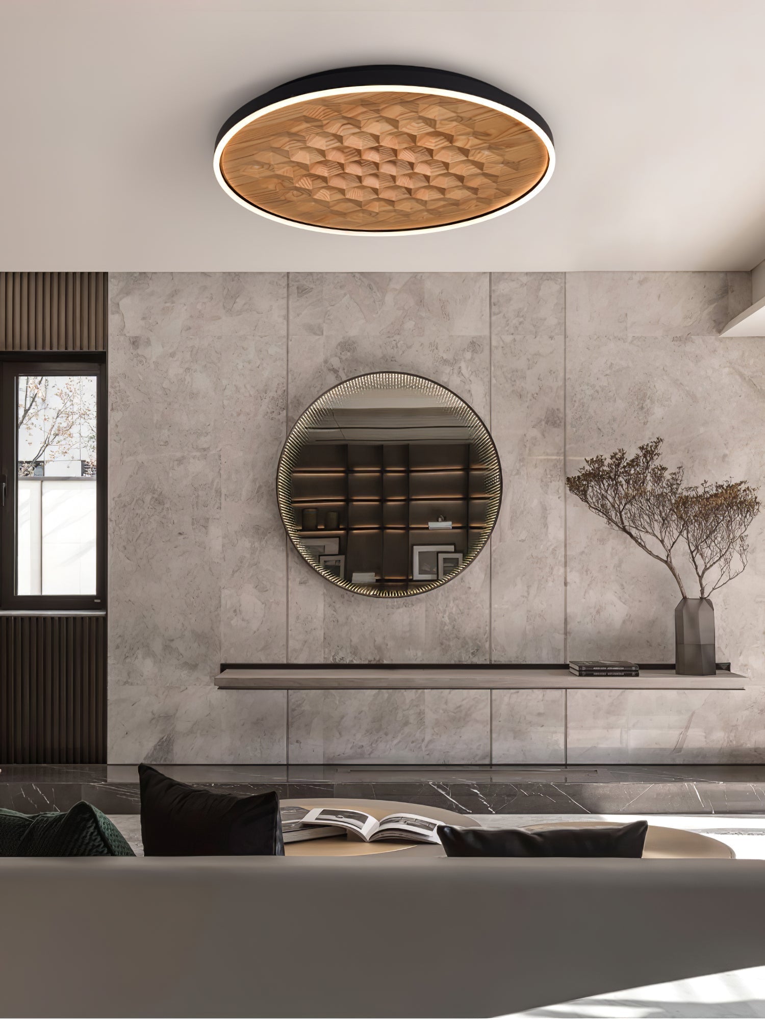 Heartwood Woven Wood Flush Mount Ceiling Light Modern LED Wooden Textured Overhead Fixture
