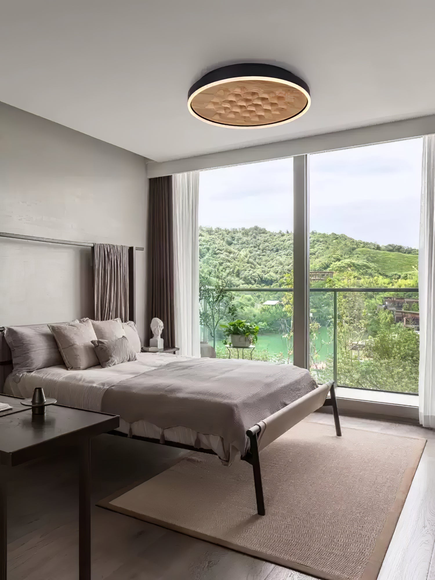 Heartwood Woven Wood Flush Mount Ceiling Light Modern LED Wooden Textured Overhead Fixture