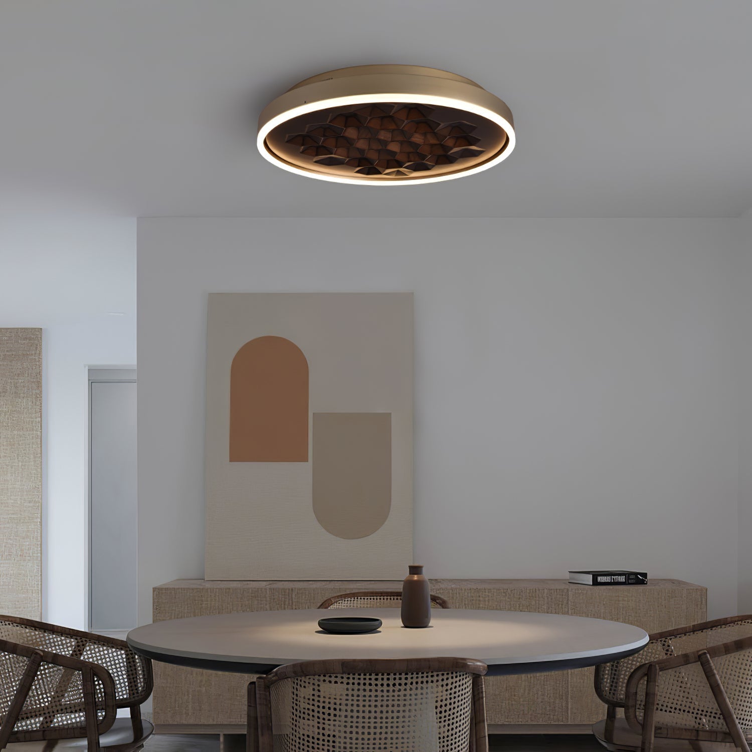 Heartwood Woven Wood Flush Mount Ceiling Light Modern LED Wooden Textured Overhead Fixture