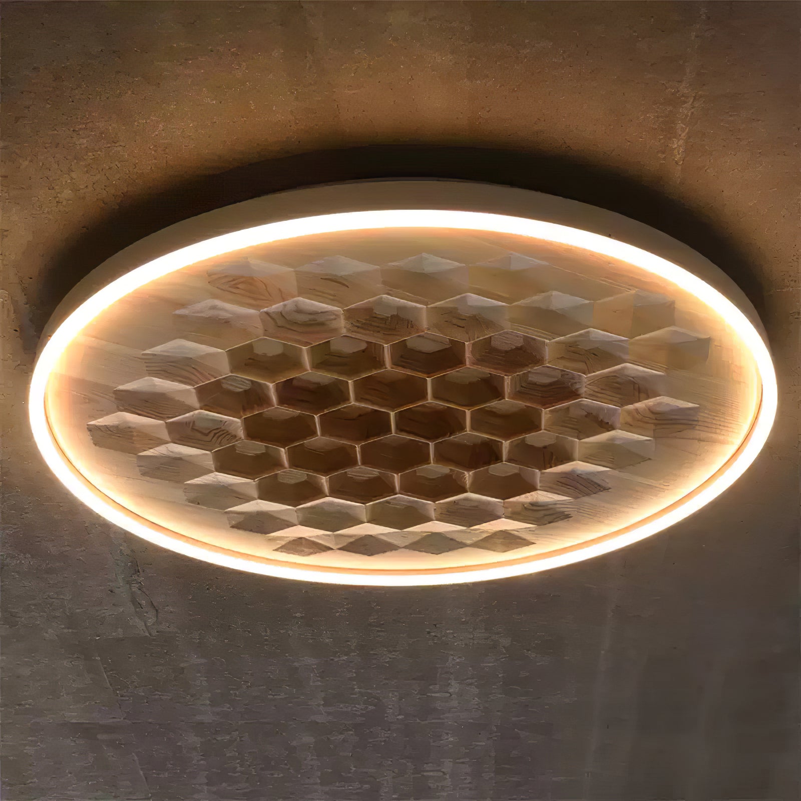 Heartwood Woven Wood Flush Mount Ceiling Light Modern LED Wooden Textured Overhead Fixture