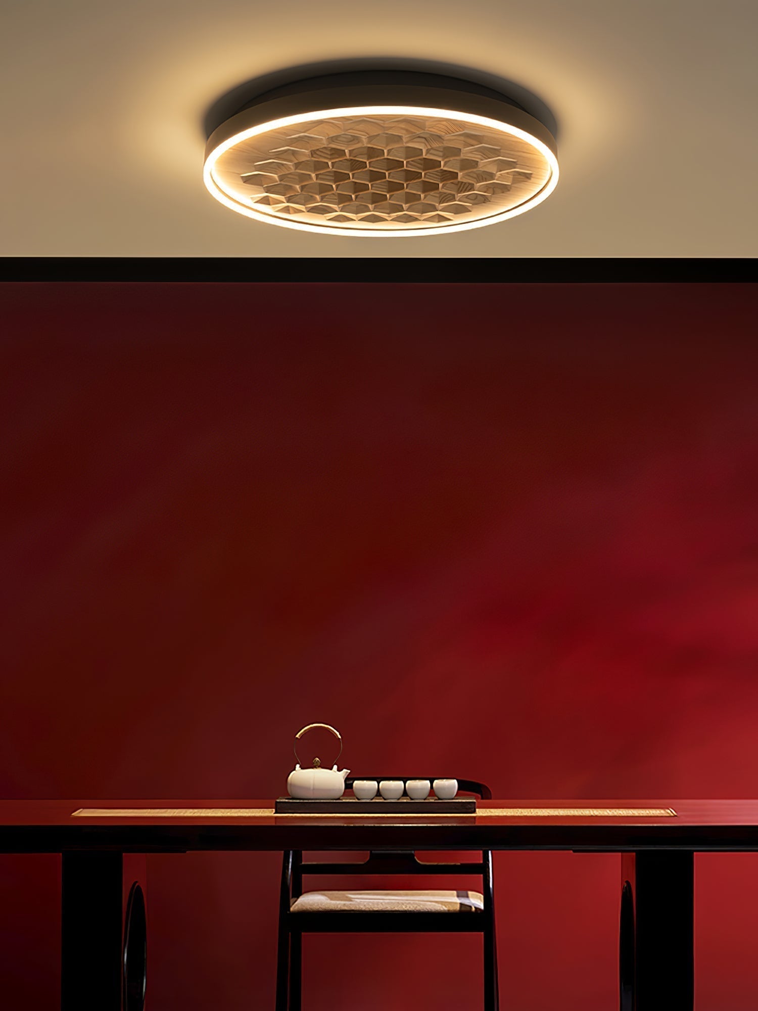 Heartwood Woven Wood Flush Mount Ceiling Light Modern LED Wooden Textured Overhead Fixture