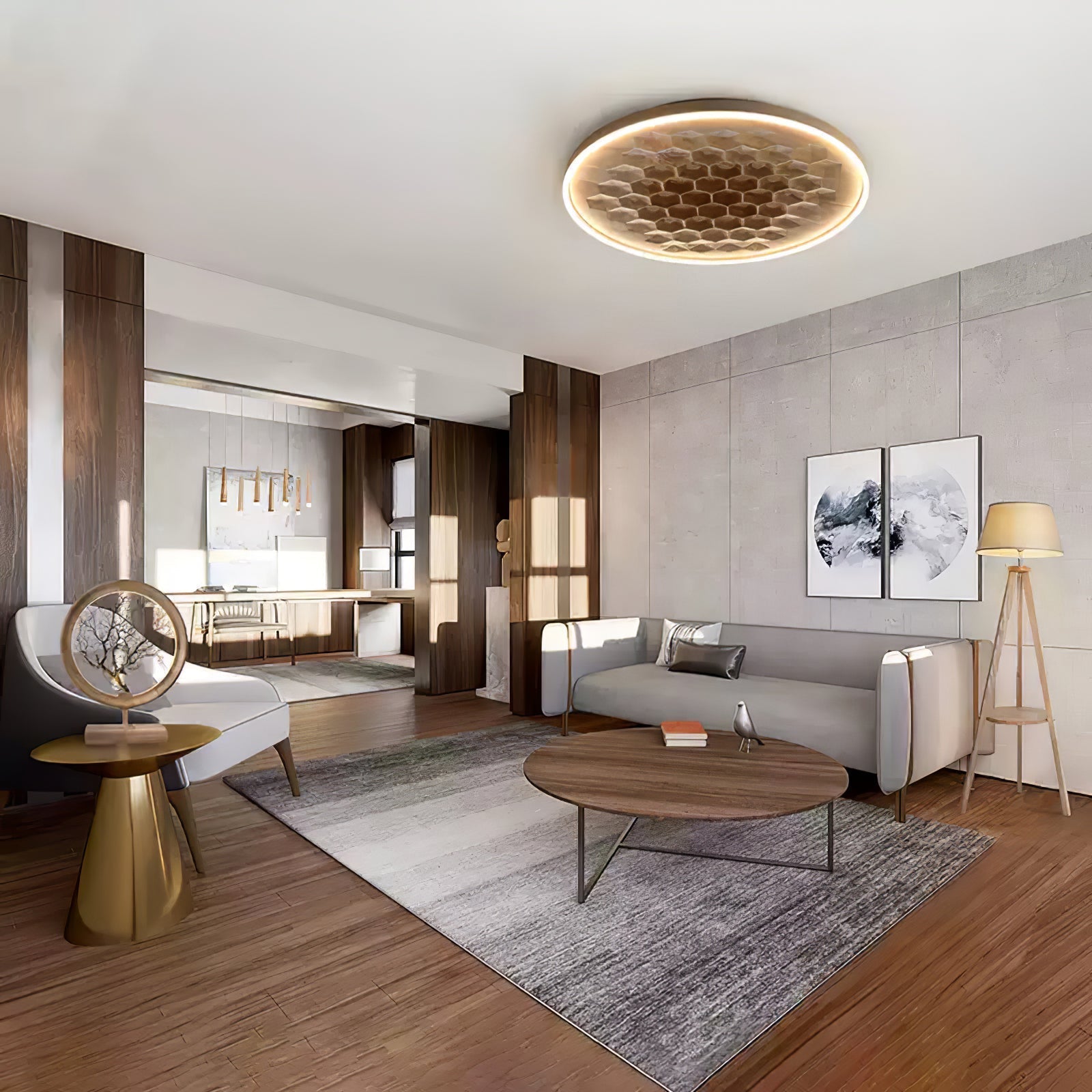 Heartwood Woven Wood Flush Mount Ceiling Light Modern LED Wooden Textured Overhead Fixture