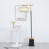 Modern Fabric Standing Floor Lamp with Iron Base and Beige Shade for Living Room