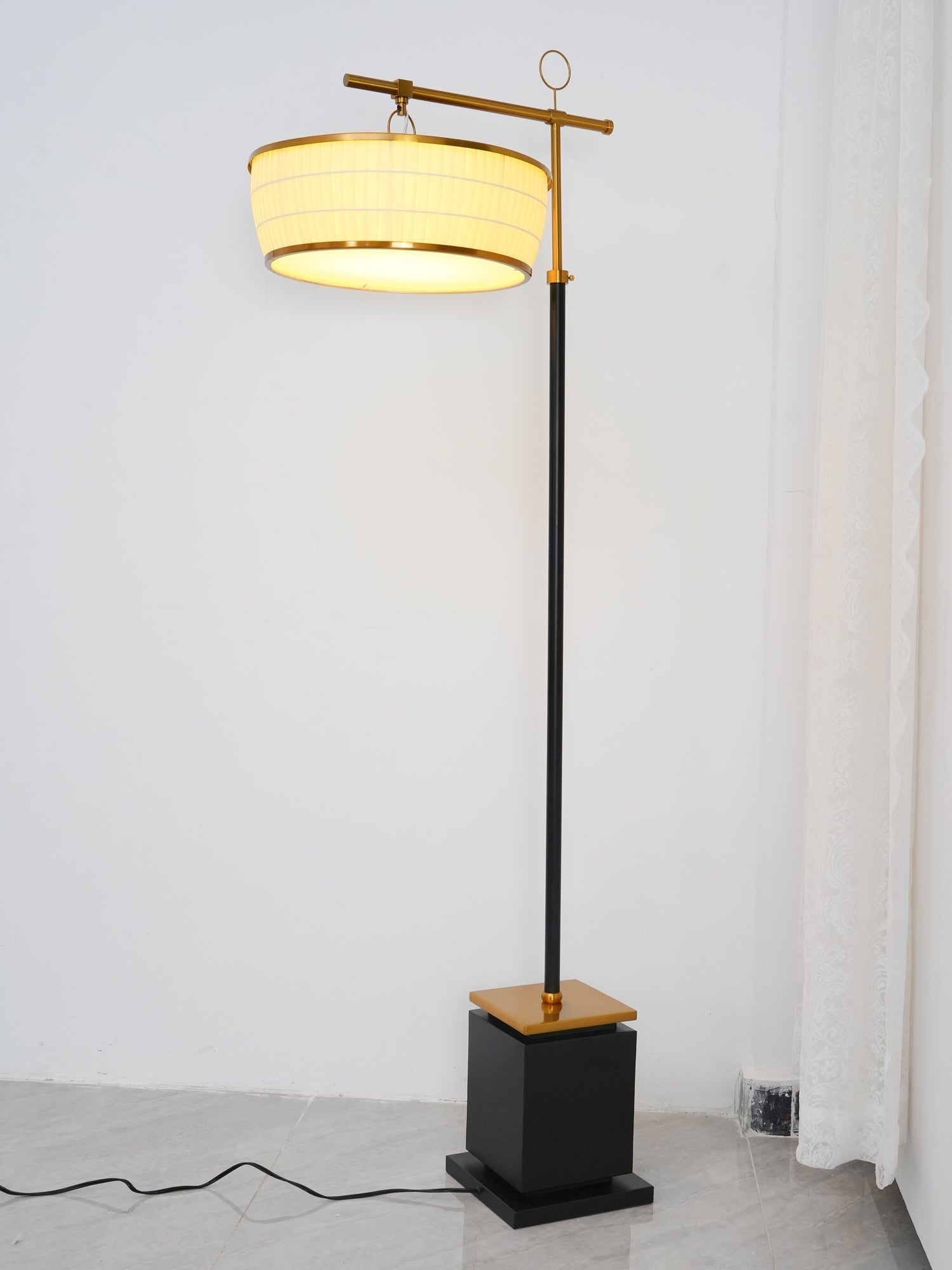 Modern Fabric Standing Floor Lamp with Iron Base and Beige Shade for Living Room