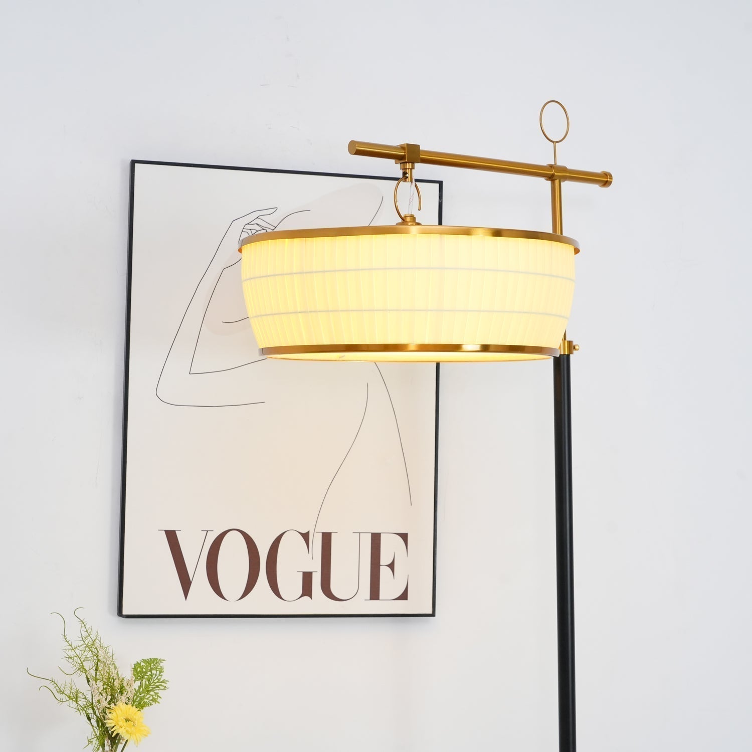 Modern Fabric Standing Floor Lamp with Iron Base and Beige Shade for Living Room