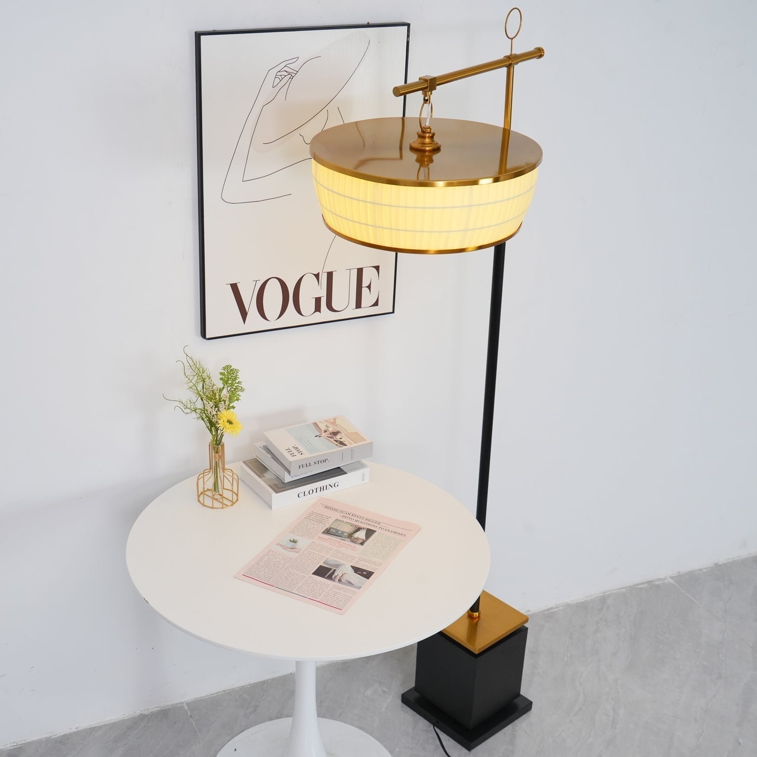 Modern Fabric Standing Floor Lamp with Iron Base and Beige Shade for Living Room