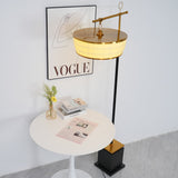 Modern Fabric Standing Floor Lamp with Iron Base and Beige Shade for Living Room