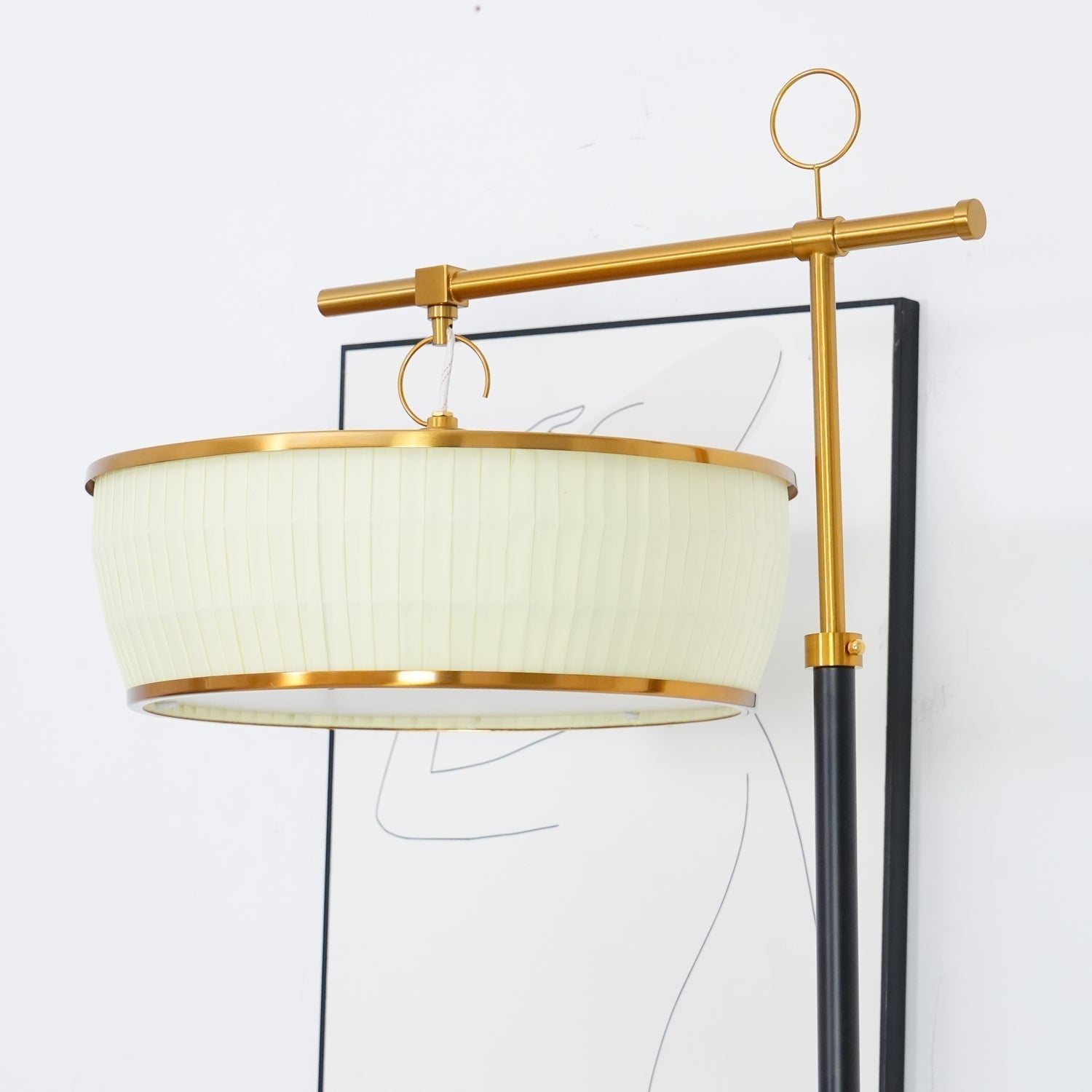 Modern Fabric Standing Floor Lamp with Iron Base and Beige Shade for Living Room