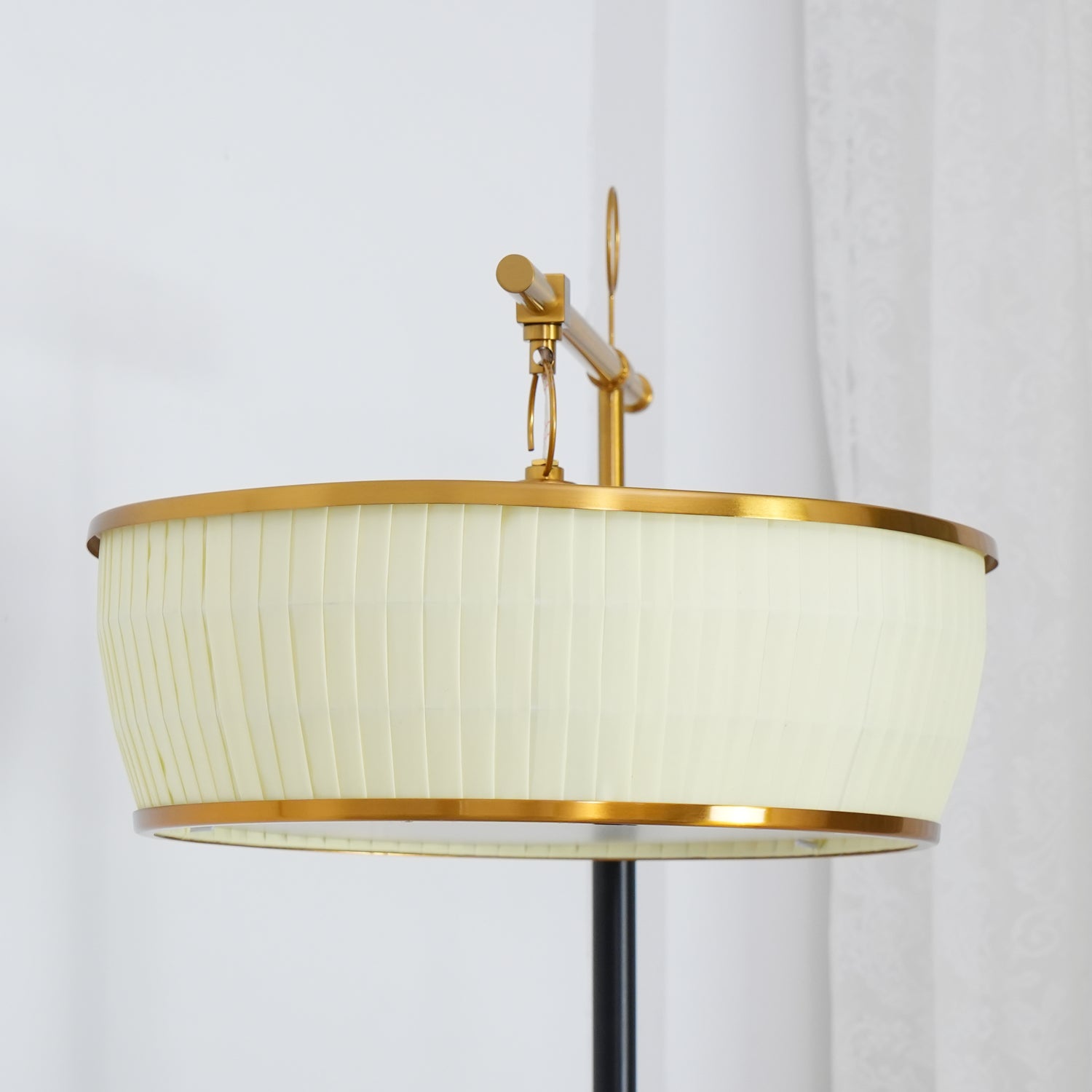 Modern Fabric Standing Floor Lamp with Iron Base and Beige Shade for Living Room