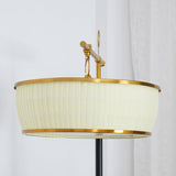 Modern Fabric Standing Floor Lamp with Iron Base and Beige Shade for Living Room