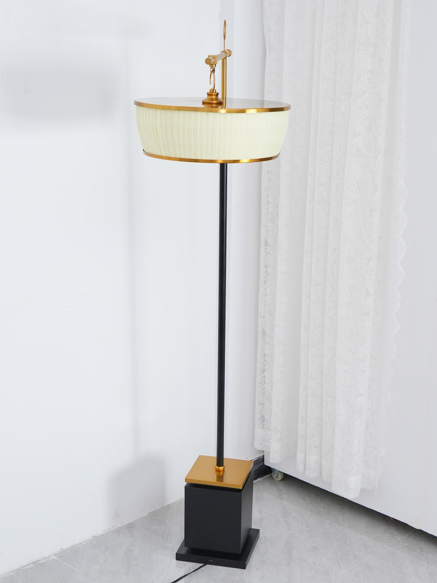 Modern Fabric Standing Floor Lamp with Iron Base and Beige Shade for Living Room