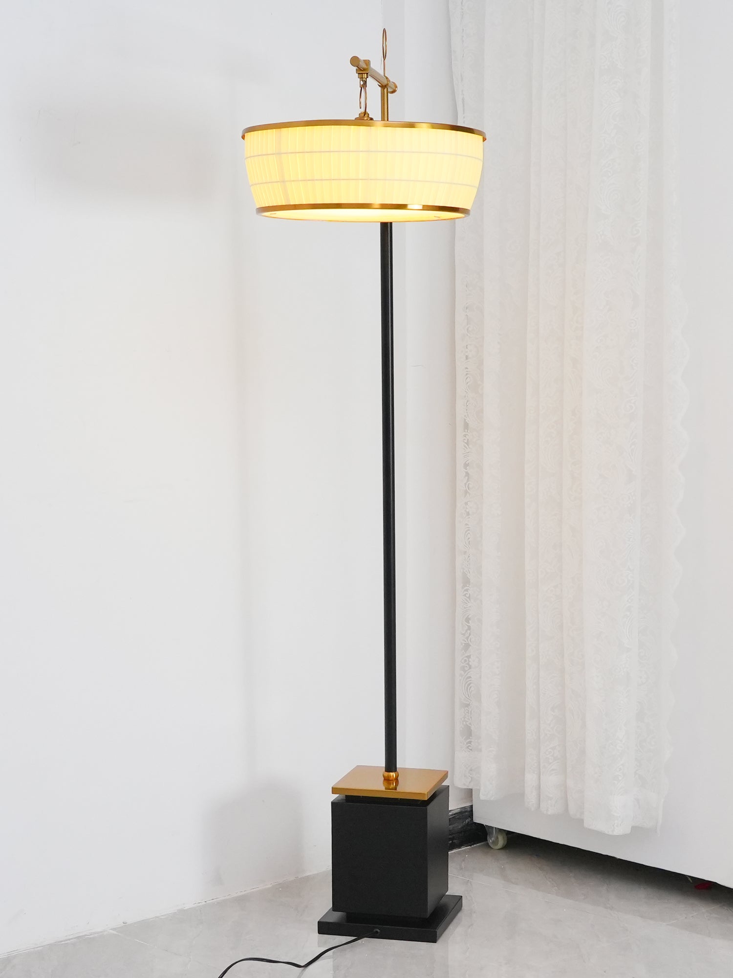 Modern Fabric Standing Floor Lamp with Iron Base and Beige Shade for Living Room