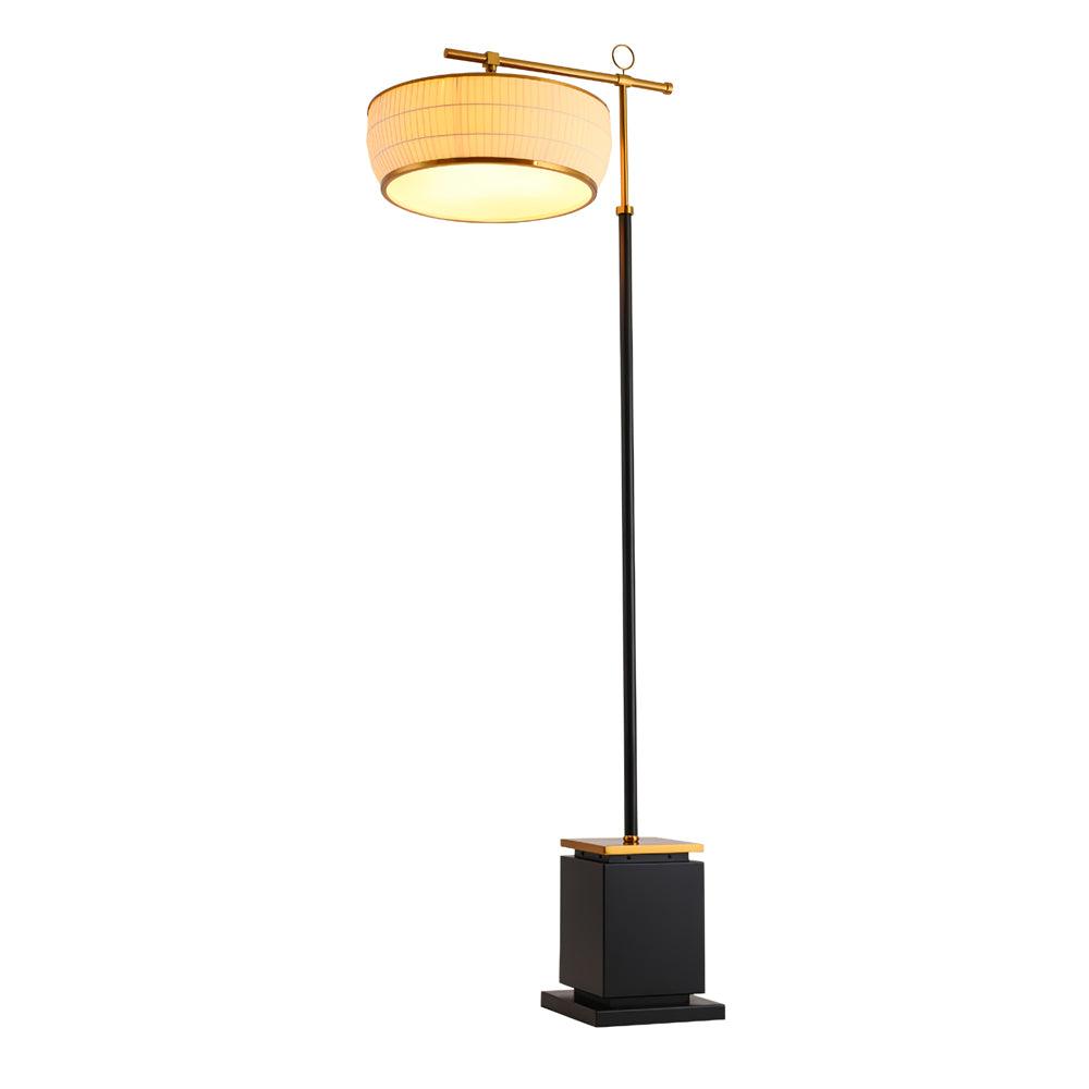 Modern Fabric Standing Floor Lamp with Iron Base and Beige Shade for Living Room