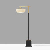Modern Fabric Standing Floor Lamp with Iron Base and Beige Shade for Living Room