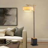 Modern Fabric Standing Floor Lamp with Iron Base and Beige Shade for Living Room