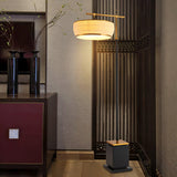 Modern Fabric Standing Floor Lamp with Iron Base and Beige Shade for Living Room