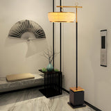 Modern Fabric Standing Floor Lamp with Iron Base and Beige Shade for Living Room