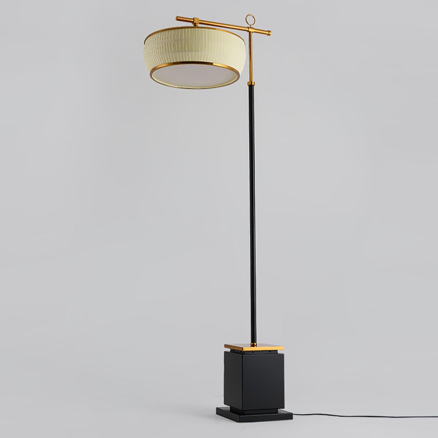 Modern Fabric Standing Floor Lamp with Iron Base and Beige Shade for Living Room