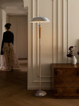 Modern Helmet Floor Lamp with Walnut Wood Base and Polished Chrome Shade