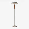 Modern Helmet Floor Lamp with Walnut Wood Base and Polished Chrome Shade