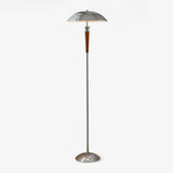 Modern Helmet Floor Lamp with Walnut Wood Base and Polished Chrome Shade