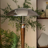 Modern Helmet Floor Lamp with Walnut Wood Base and Polished Chrome Shade