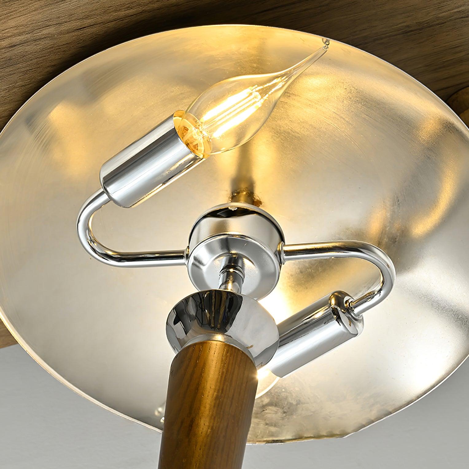 Modern Helmet Floor Lamp with Walnut Wood Base and Polished Chrome Shade