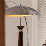 Modern Helmet Floor Lamp with Walnut Wood Base and Polished Chrome Shade