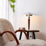 Modern Industrial Helmet Reading Lamp with Walnut Wood Base and Chrome Metal Shade