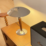 Modern Industrial Helmet Reading Lamp with Walnut Wood Base and Chrome Metal Shade