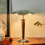 Modern Industrial Helmet Reading Lamp with Walnut Wood Base and Chrome Metal Shade