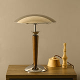 Modern Industrial Helmet Reading Lamp with Walnut Wood Base and Chrome Metal Shade
