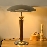 Modern Industrial Helmet Reading Lamp with Walnut Wood Base and Chrome Metal Shade
