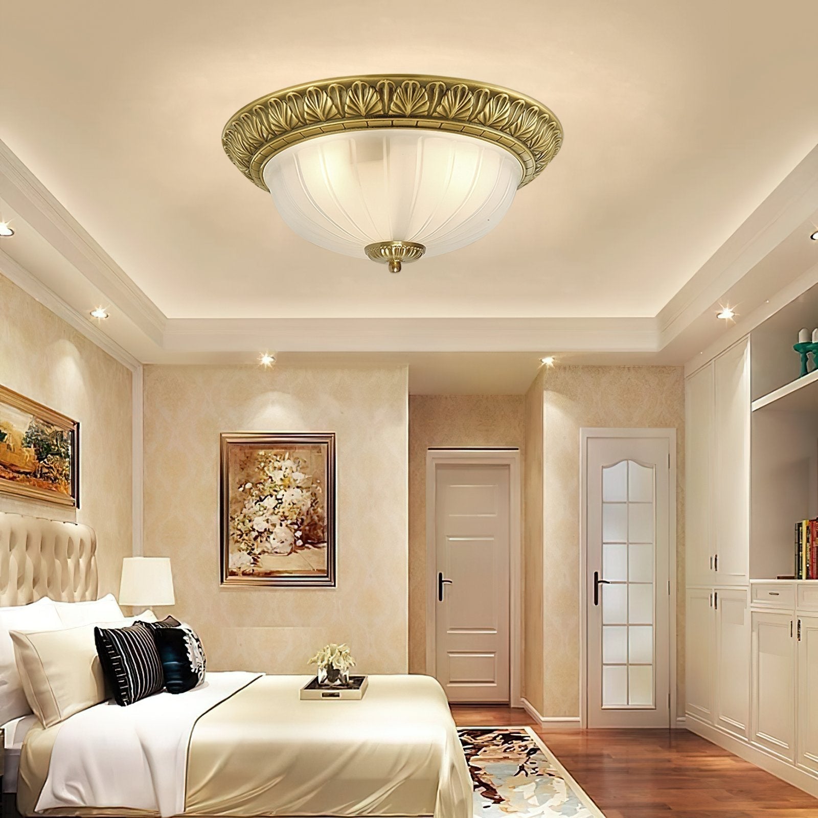 elegant-hemispherical-carved-glass-ceiling-light-brass-flush-mount-fixture