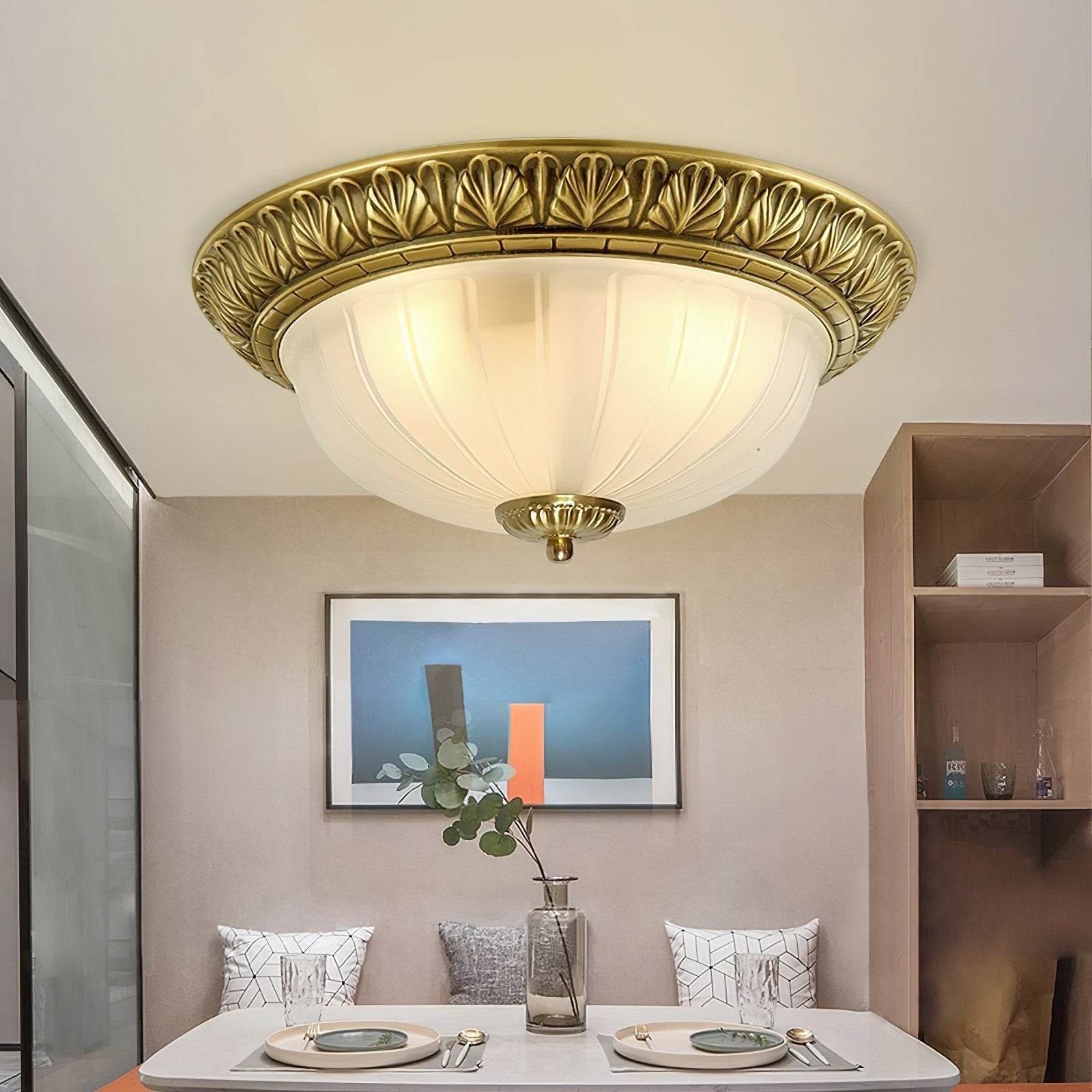 elegant-hemispherical-carved-glass-ceiling-light-brass-flush-mount-fixture
