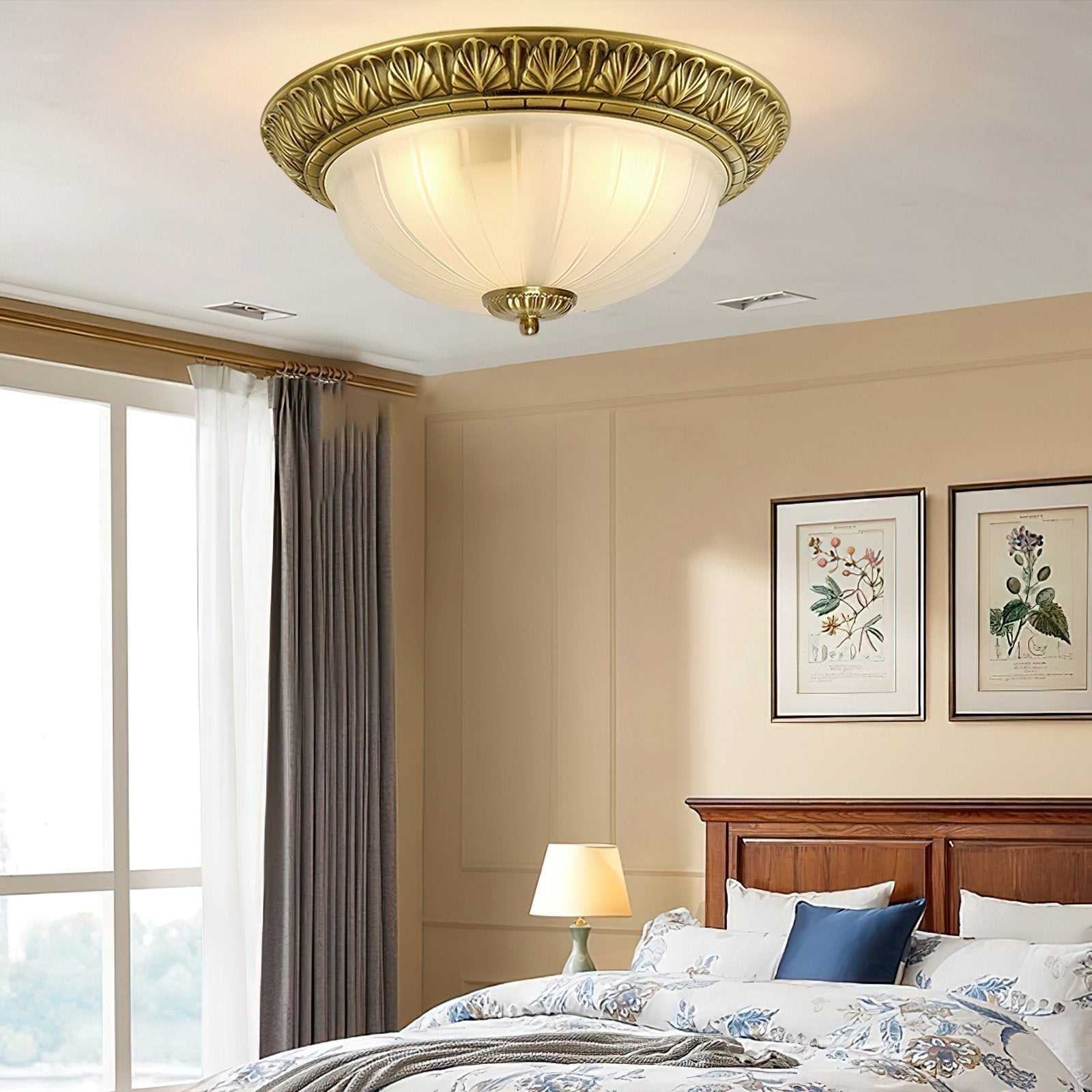 elegant-hemispherical-carved-glass-ceiling-light-brass-flush-mount-fixture