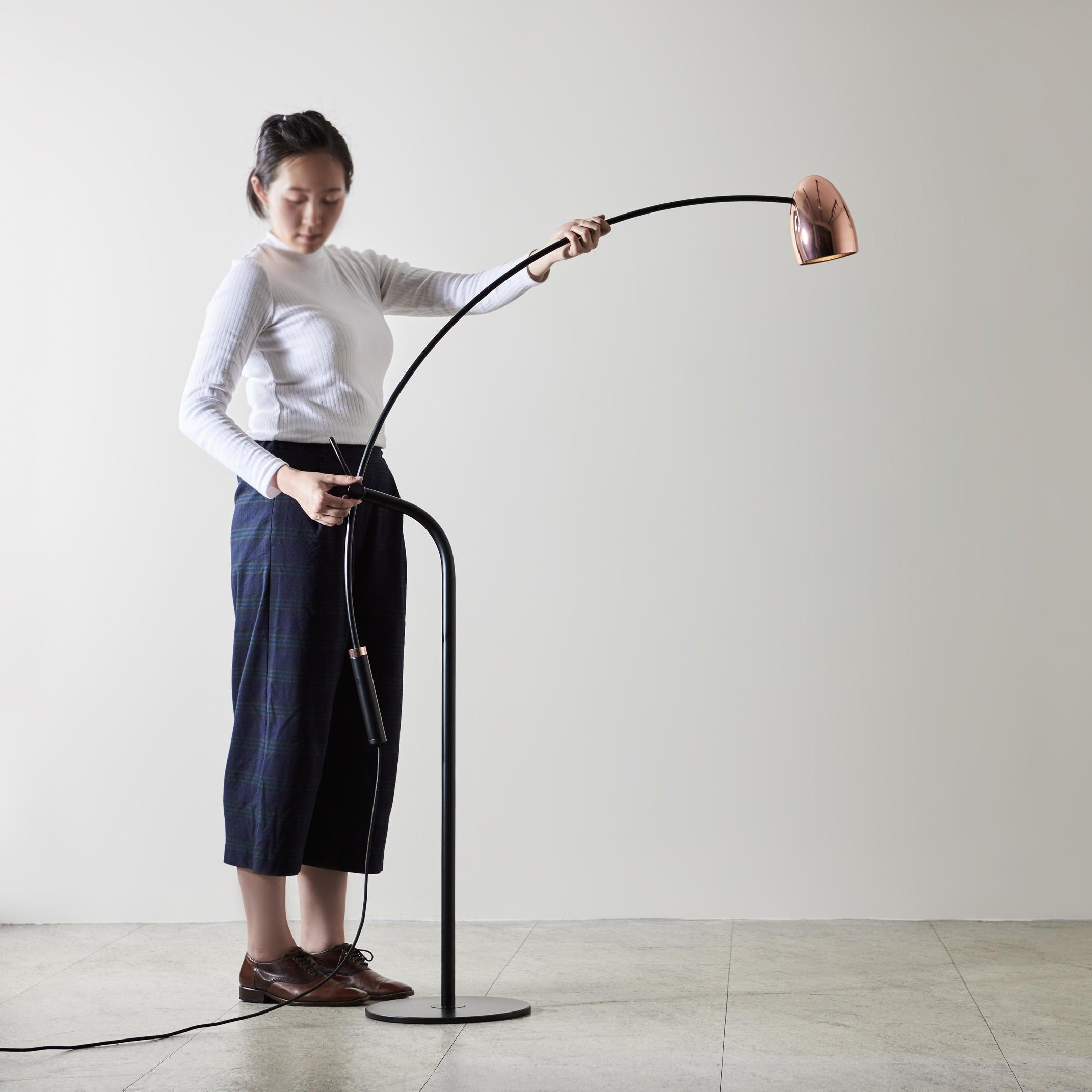 Modern Hercules Adjustable Reading Floor Lamp with Rotating Shade and Rose Gold Finish