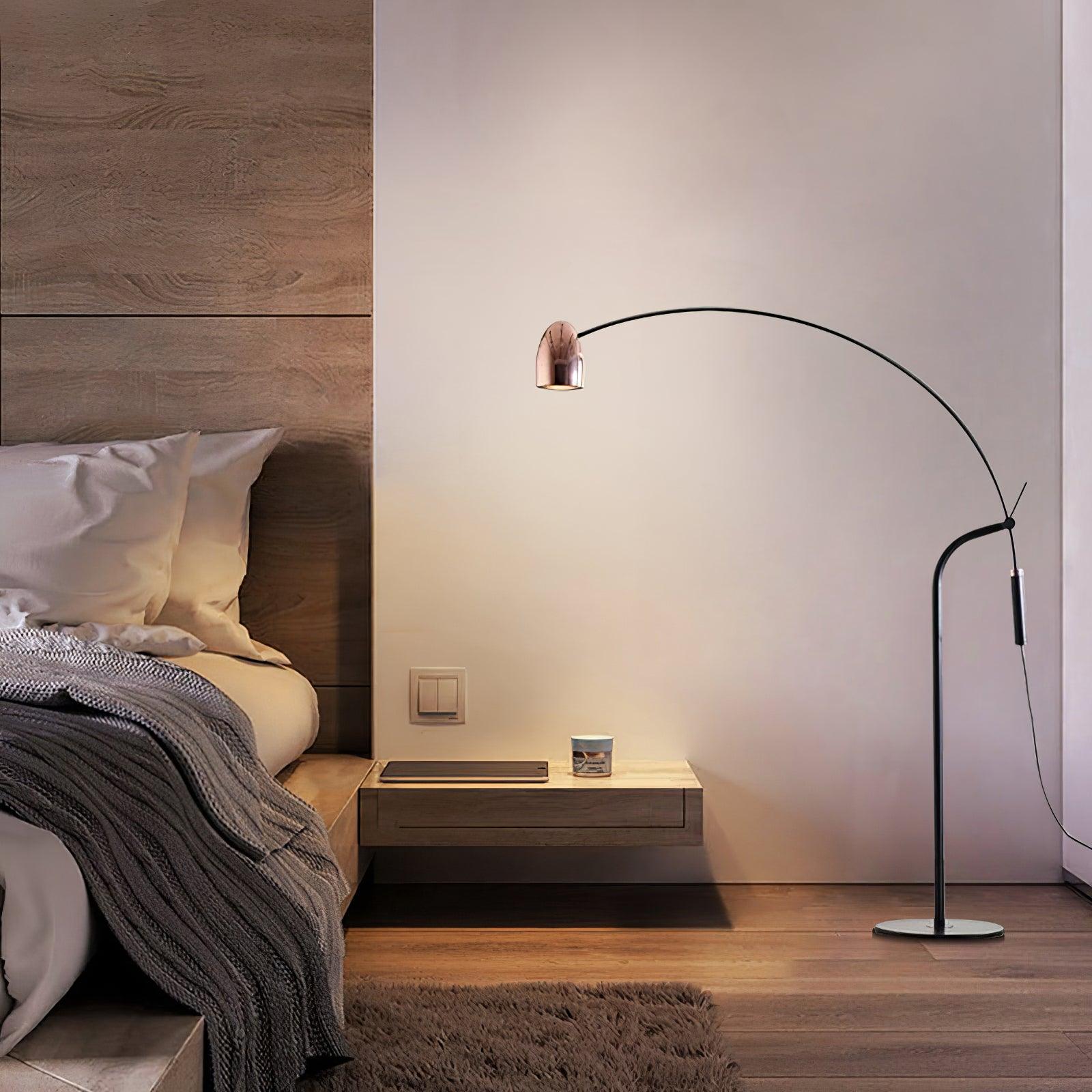 Modern Hercules Adjustable Reading Floor Lamp with Rotating Shade and Rose Gold Finish