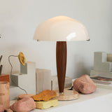 Mid Century Modern Glass Globe Table Lamp with Dark Walnut Wood and Marble Base