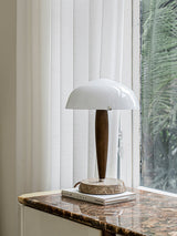 Mid Century Modern Glass Globe Table Lamp with Dark Walnut Wood and Marble Base
