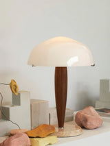 Mid Century Modern Glass Globe Table Lamp with Dark Walnut Wood and Marble Base