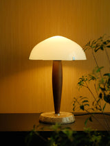 Mid Century Modern Glass Globe Table Lamp with Dark Walnut Wood and Marble Base