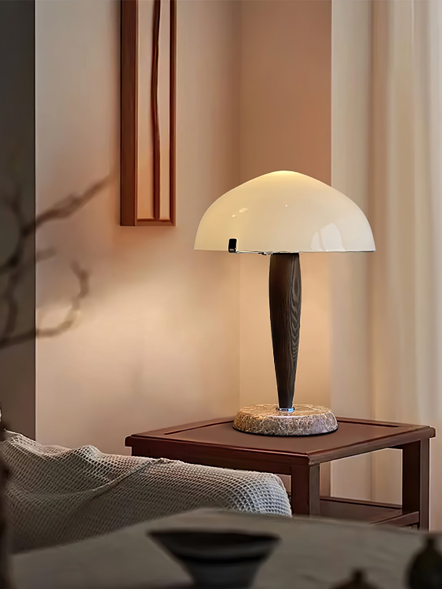 Mid Century Modern Glass Globe Table Lamp with Dark Walnut Wood and Marble Base