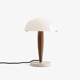 Mid Century Modern Glass Globe Table Lamp with Dark Walnut Wood and Marble Base