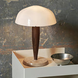 Mid Century Modern Glass Globe Table Lamp with Dark Walnut Wood and Marble Base