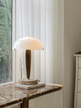 Mid Century Modern Glass Globe Table Lamp with Dark Walnut Wood and Marble Base