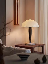 Mid Century Modern Glass Globe Table Lamp with Dark Walnut Wood and Marble Base