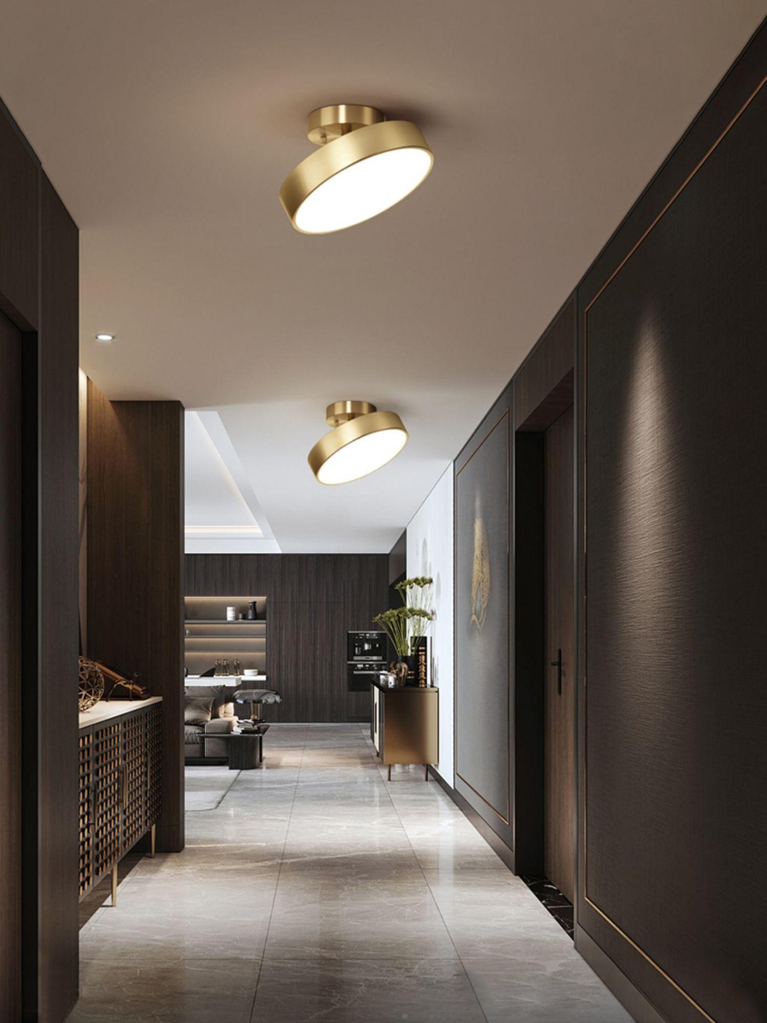 Modern Minimalist Hero Rotating LED Ceiling Light with Brass Finish and Adjustable Illumination