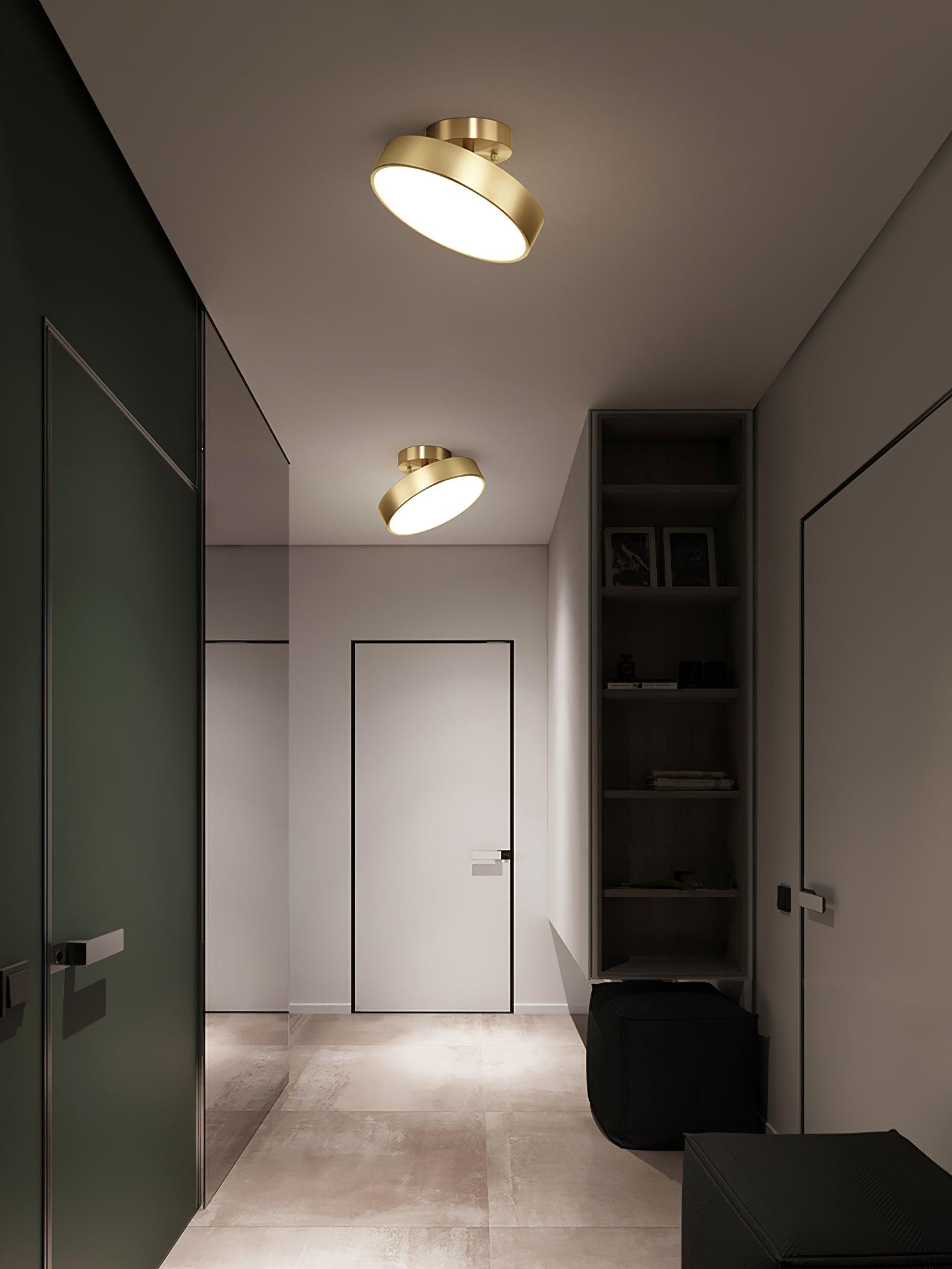 Modern Minimalist Hero Rotating LED Ceiling Light with Brass Finish and Adjustable Illumination