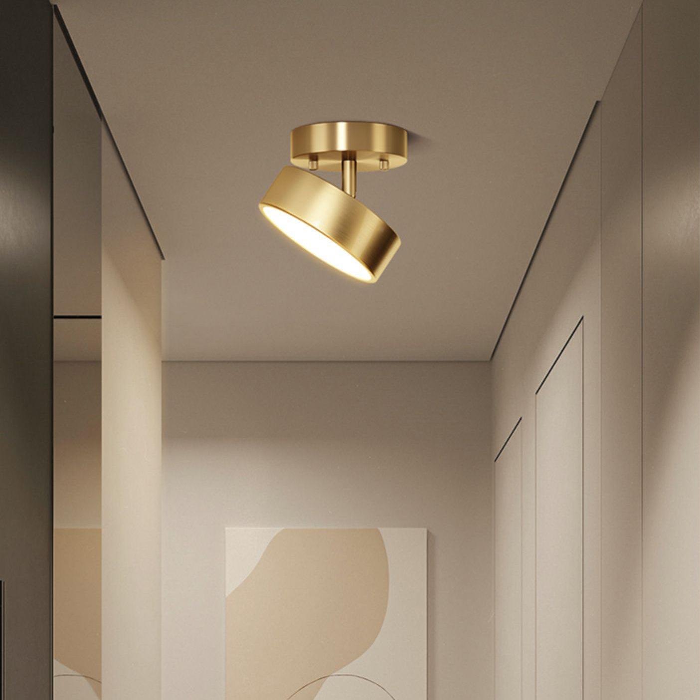 Modern Minimalist Hero Rotating LED Ceiling Light with Brass Finish and Adjustable Illumination